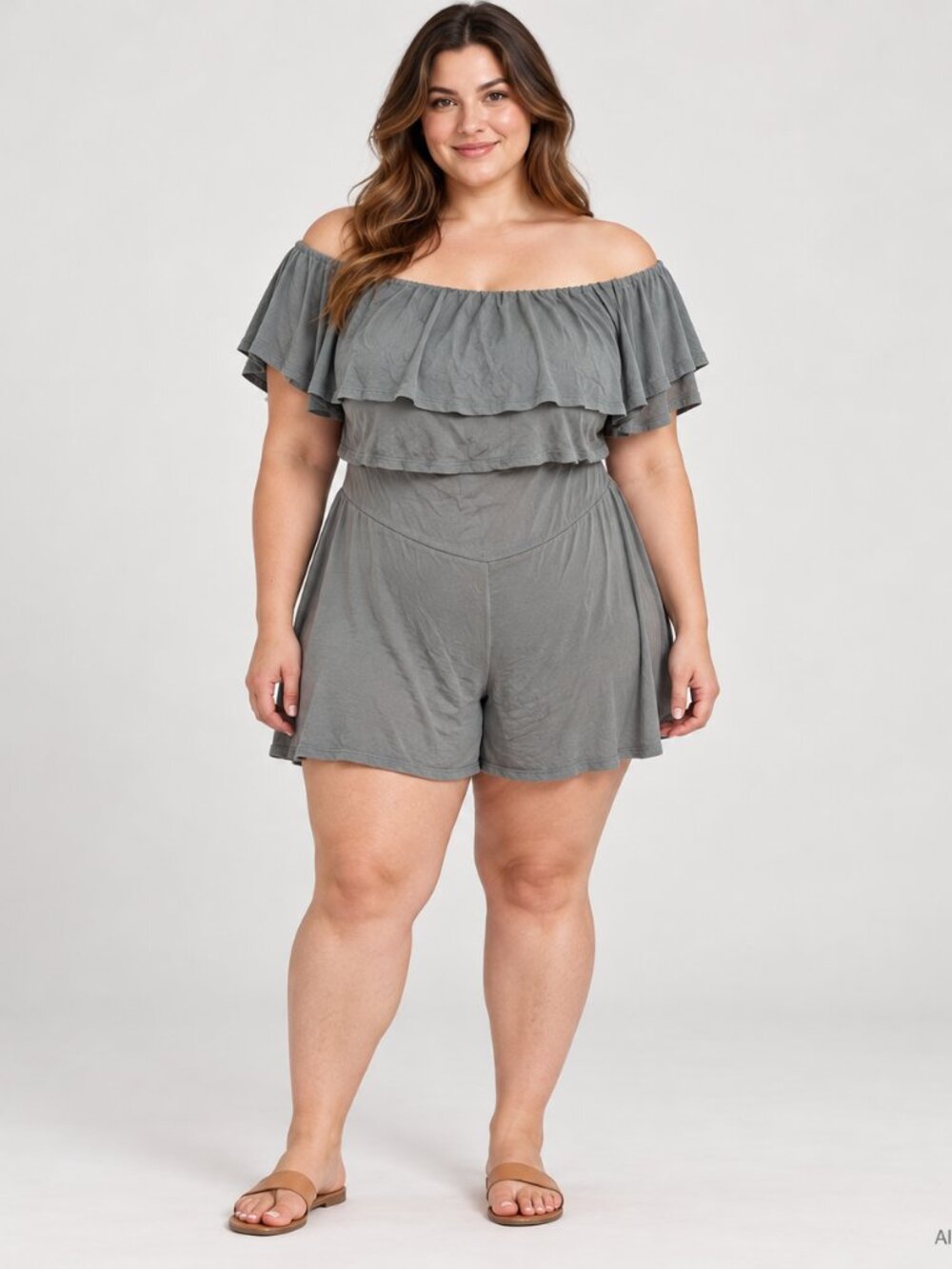 Off-Shoulder Ruffle Romper in sage - Picture 7 of 7